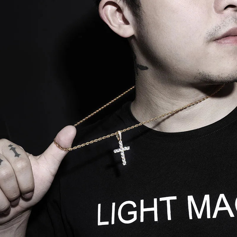 Topgrillz Men Women'S Aaa Zircon Micro Cross Pendant Necklace Authentic 100% 925 Sterling Silver Cz Hip Hop Jewelry For