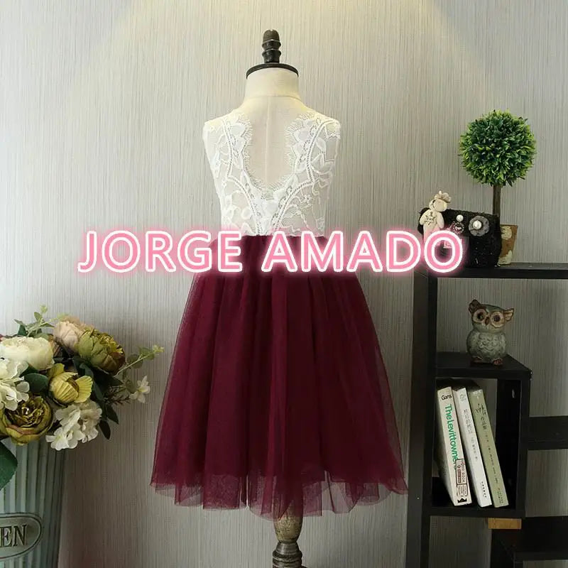 Summer Girl Dress Eyelashes Back Thin Lace Top Flat Skirt Tulle Gauze Princess Dress Children Clothing E15180