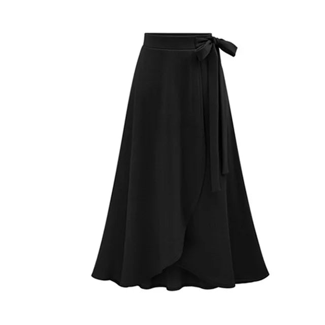 M-6XL Womens Vintage Slit Long Skirts Plus Size Ladies Jupe High Waist Bowtie Summer Slim Casual Asymmetric Skirt Saia Casual