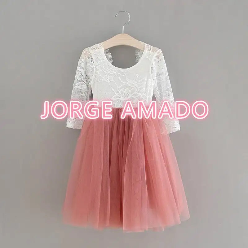 Summer Girl Dress Eyelashes Back Thin Lace Top Flat Skirt Tulle Gauze Princess Dress Children Clothing E15180