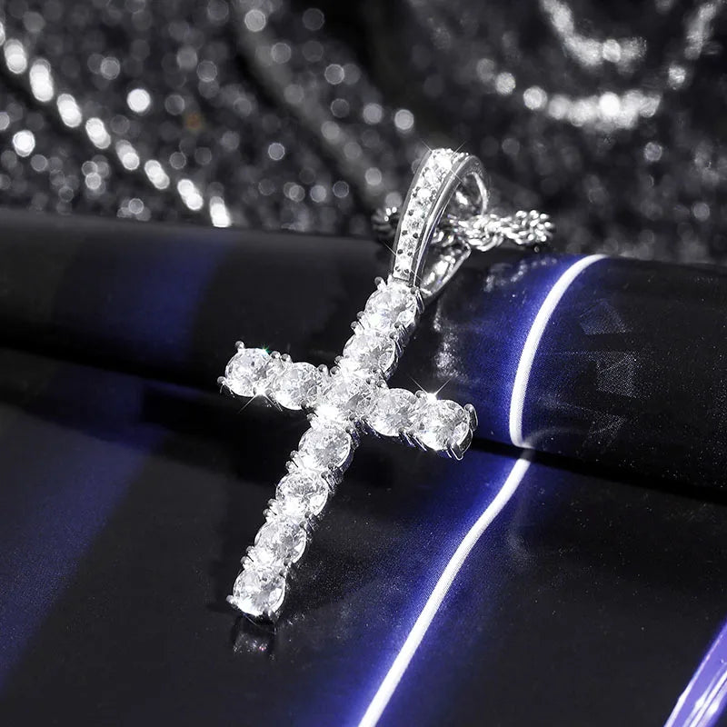 Topgrillz Men Women'S Aaa Zircon Micro Cross Pendant Necklace Authentic 100% 925 Sterling Silver Cz Hip Hop Jewelry For