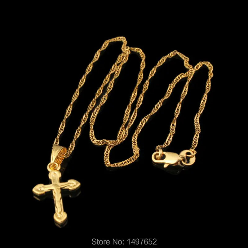 Fine Jewelry Jesus Cross Pendant Men Plated Gold Color Pendant Necklace Christmas Jewelry Women'S Catholic With 45Cm 60Cm Chain
