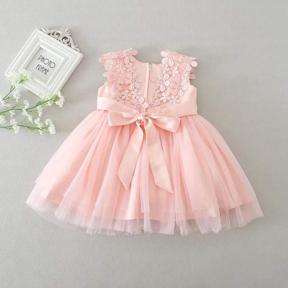 Hetiso Baby Girl's Hot Pink Lace Flower Dress Baptism Birthday Party Toddler Clothes 3-24M Vestido Infantil Menina 3-24M