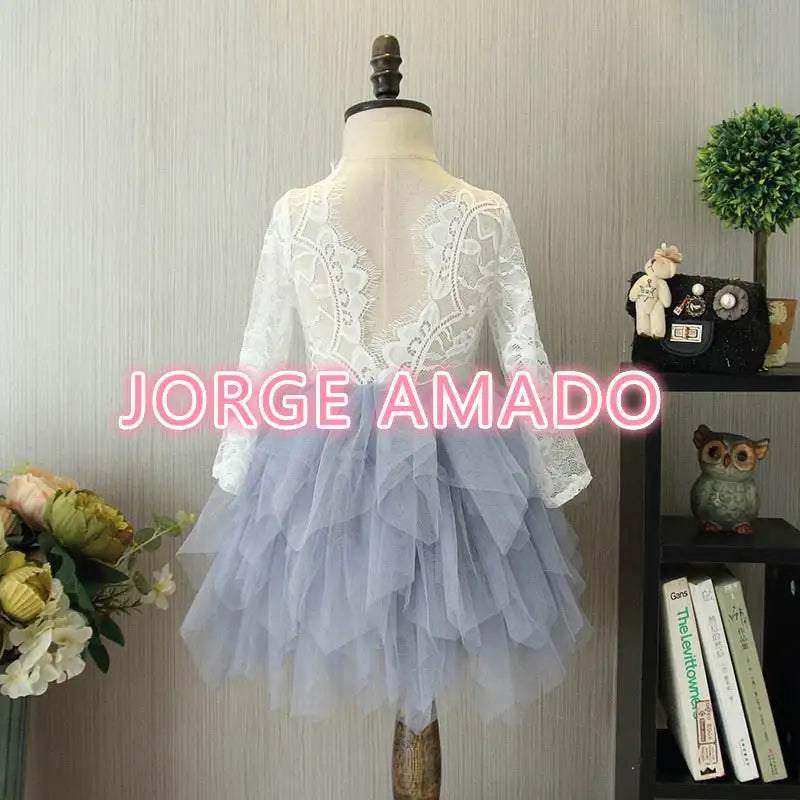 Summer Girl Dress Eyelashes Back Thin Lace Top Flat Skirt Tulle Gauze Princess Dress Children Clothing E15180