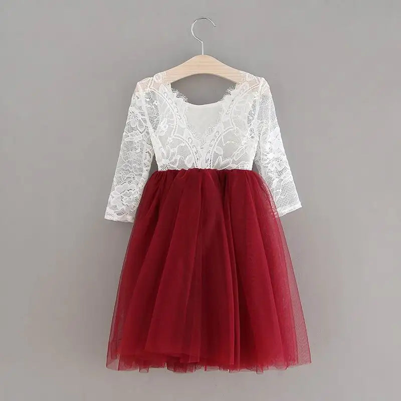 Summer Girl Dress Eyelashes Back Thin Lace Top Flat Skirt Tulle Gauze Princess Dress Children Clothing E15180
