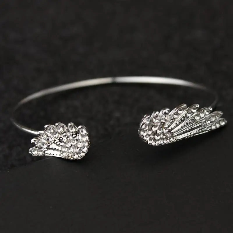 Korean Fashion Jewelry Angel Wing Rhinestones Bracelet Personality Alloy Open Wings Bracelet Feather Bracelet Bracelets &Bangles