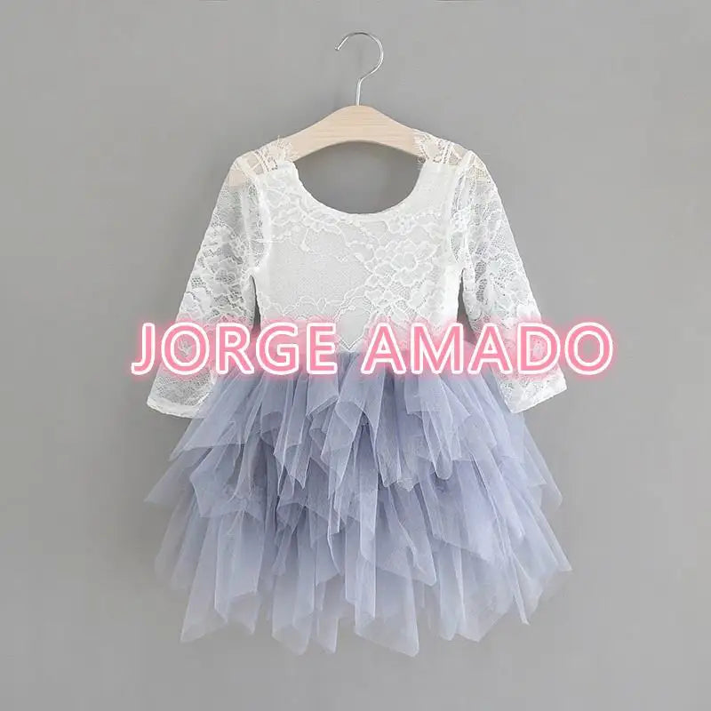 Summer Girl Dress Eyelashes Back Thin Lace Top Flat Skirt Tulle Gauze Princess Dress Children Clothing E15180