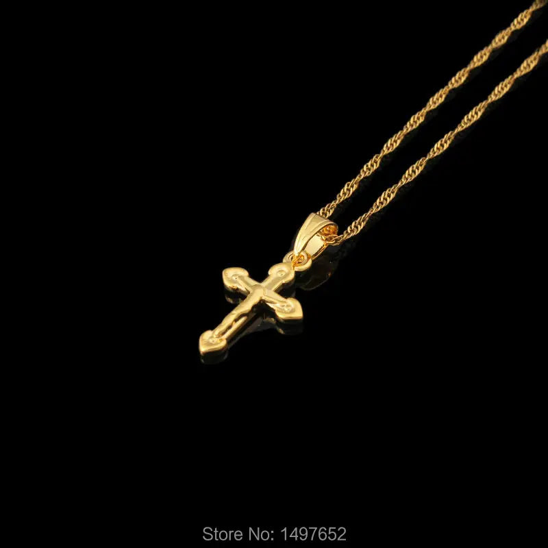 Fine Jewelry Jesus Cross Pendant Men Plated Gold Color Pendant Necklace Christmas Jewelry Women'S Catholic With 45Cm 60Cm Chain