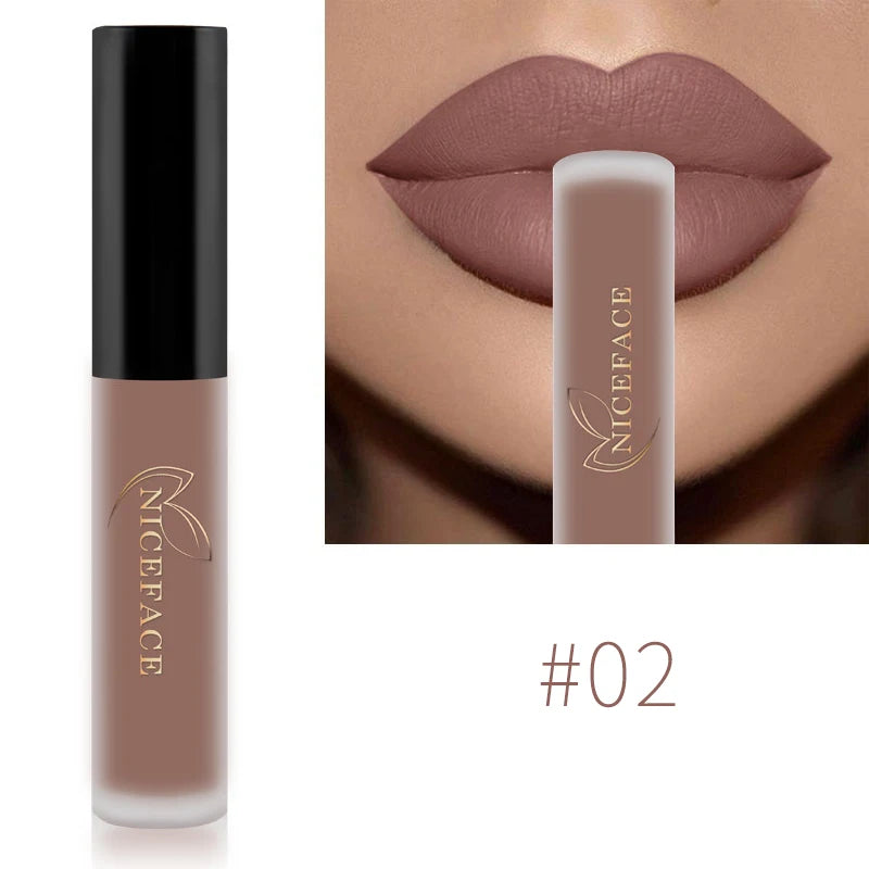 Niceface Matte Liquid Lipstick Waterproof Long Lasting Lip Gloss Tint Sexy Red Nude Purple Metallic Lipsticks Makeup Cosmetics