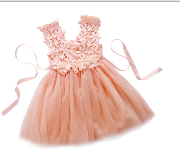 New XMAS Baby Girls Party Lace Tulle Flower Gown Fancy Dridesmaid Dress Sundress Girls Thanksgiving Dress