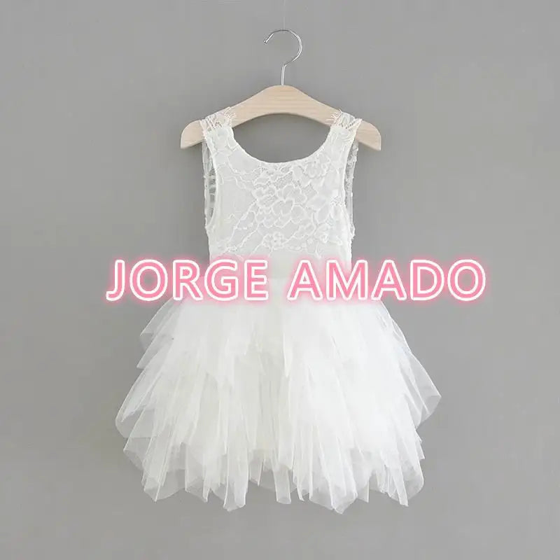 Summer Girl Dress Eyelashes Back Thin Lace Top Flat Skirt Tulle Gauze Princess Dress Children Clothing E15180