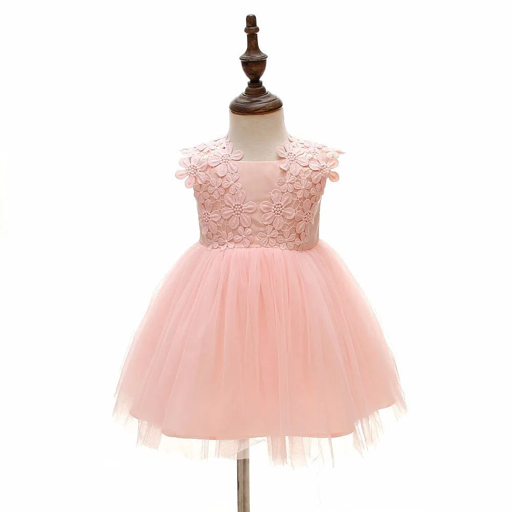 Hetiso Baby Girl's Hot Pink Lace Flower Dress Baptism Birthday Party Toddler Clothes 3-24M Vestido Infantil Menina 3-24M