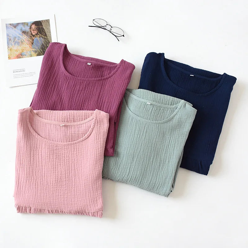 Gauze Cotton Pajama Dress Nightwear Woman Sleepwear Summer Solid Color Short Sleeve Sleeping Nightgowns Loose Night Dress