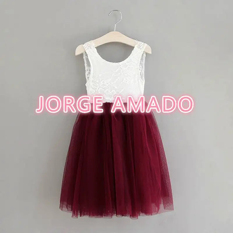 Summer Girl Dress Eyelashes Back Thin Lace Top Flat Skirt Tulle Gauze Princess Dress Children Clothing E15180