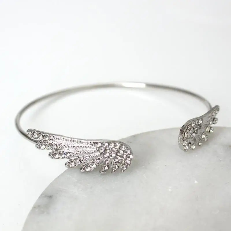 Korean Fashion Jewelry Angel Wing Rhinestones Bracelet Personality Alloy Open Wings Bracelet Feather Bracelet Bracelets &Bangles