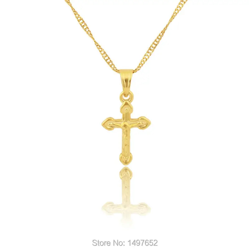 Fine Jewelry Jesus Cross Pendant Men Plated Gold Color Pendant Necklace Christmas Jewelry Women'S Catholic With 45Cm 60Cm Chain