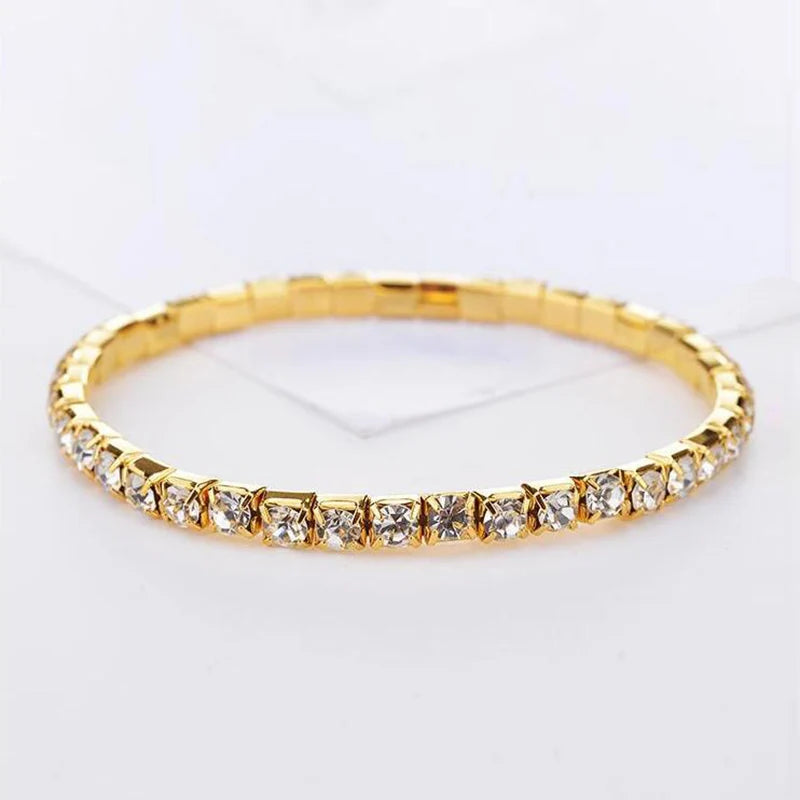 New Fashion Crystal Women'S'S Bracelet Bangle Chains Crystal Gold Color Elastic Bracelets Hand Jewelry Wedding Accessories