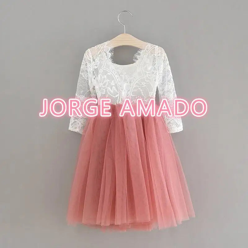 Summer Girl Dress Eyelashes Back Thin Lace Top Flat Skirt Tulle Gauze Princess Dress Children Clothing E15180