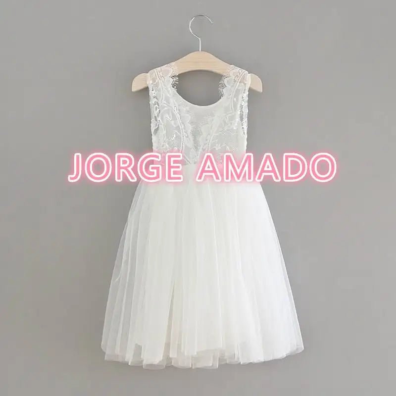Summer Girl Dress Eyelashes Back Thin Lace Top Flat Skirt Tulle Gauze Princess Dress Children Clothing E15180