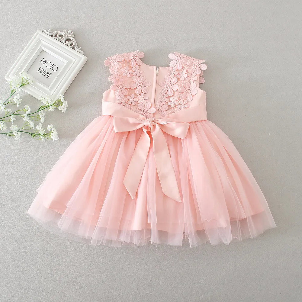 Hetiso Baby Girl's Hot Pink Lace Flower Dress Baptism Birthday Party Toddler Clothes 3-24M Vestido Infantil Menina 3-24M