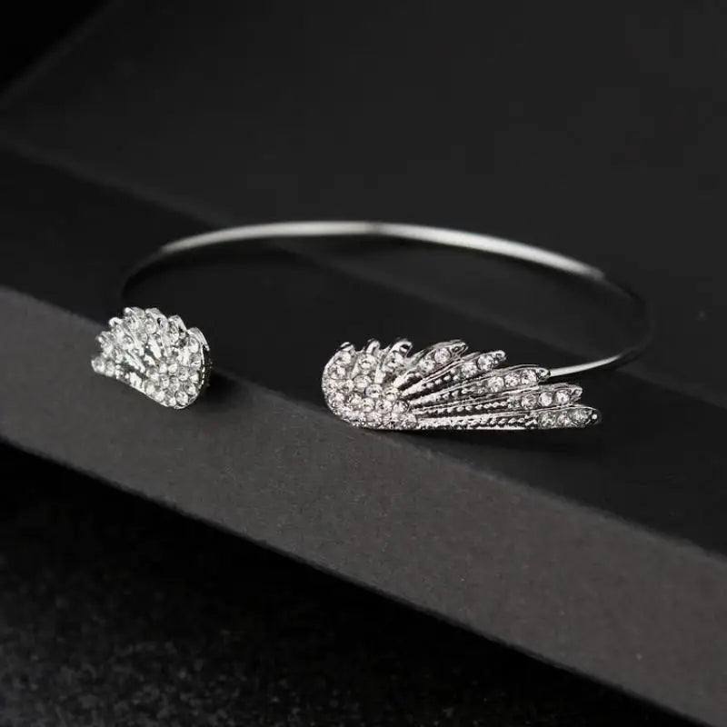Korean Fashion Jewelry Angel Wing Rhinestones Bracelet Personality Alloy Open Wings Bracelet Feather Bracelet Bracelets &Bangles