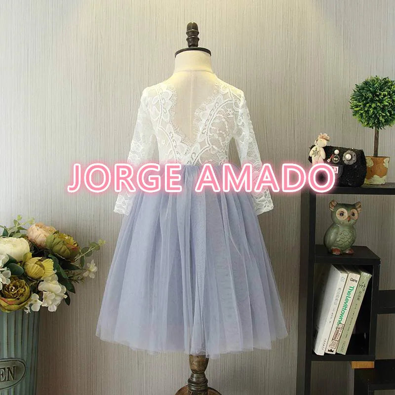 Summer Girl Dress Eyelashes Back Thin Lace Top Flat Skirt Tulle Gauze Princess Dress Children Clothing E15180