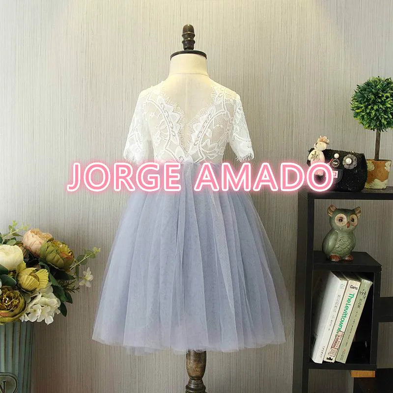 Summer Girl Dress Eyelashes Back Thin Lace Top Flat Skirt Tulle Gauze Princess Dress Children Clothing E15180