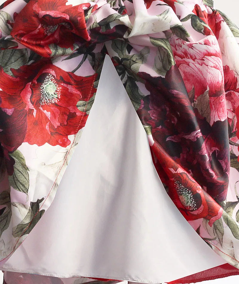 Fashion Floral Girls Party Dress Red Cotton Kids Children Dresses Golden Crown Bow Girl Clothing for Party Wedding