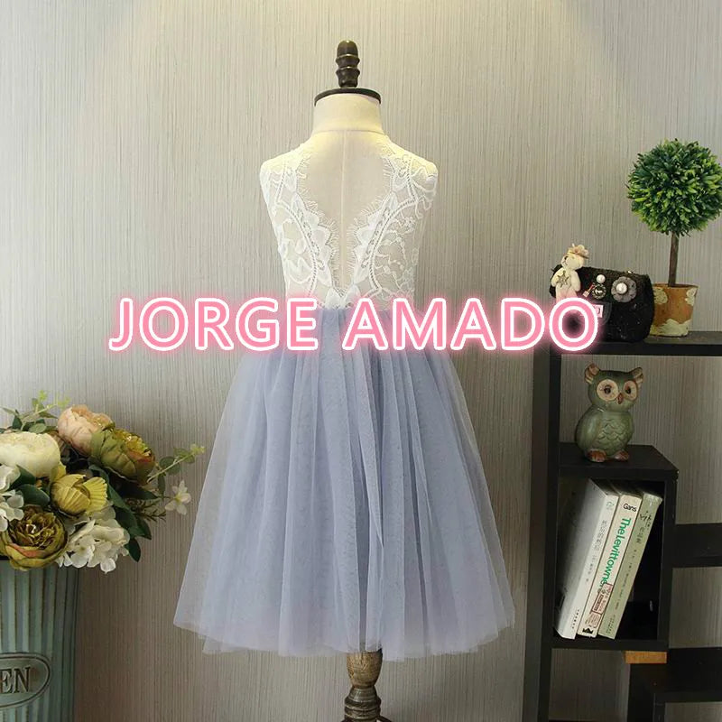 Summer Girl Dress Eyelashes Back Thin Lace Top Flat Skirt Tulle Gauze Princess Dress Children Clothing E15180