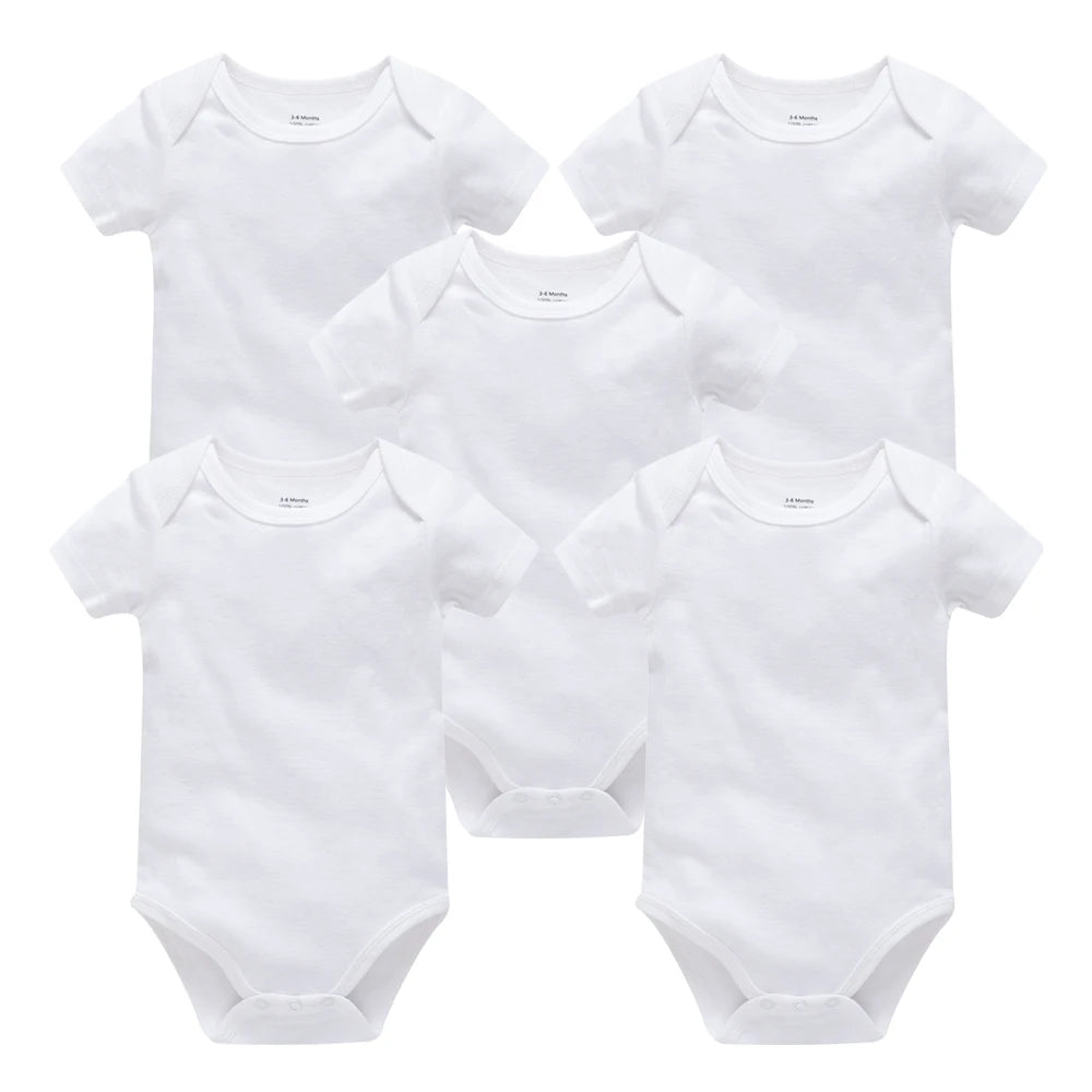 Kavkas Baby Unisex Short Sleeve Cotton Bodysuits - Solid White 0-24M