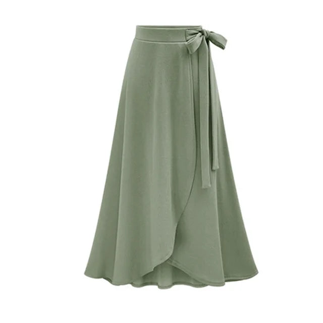 M-6XL Womens Vintage Slit Long Skirts Plus Size Ladies Jupe High Waist Bowtie Summer Slim Casual Asymmetric Skirt Saia Casual