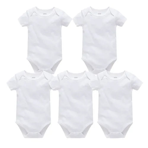 Kavkas Baby Unisex Short Sleeve Cotton Bodysuits - Solid White 0-24M