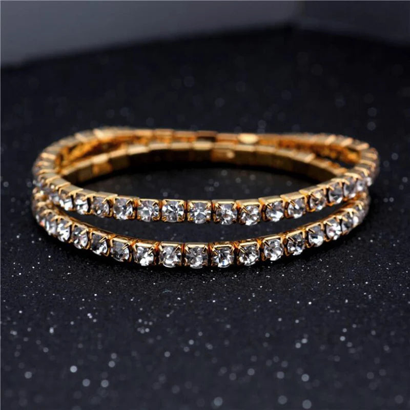 New Fashion Crystal Women'S'S Bracelet Bangle Chains Crystal Gold Color Elastic Bracelets Hand Jewelry Wedding Accessories