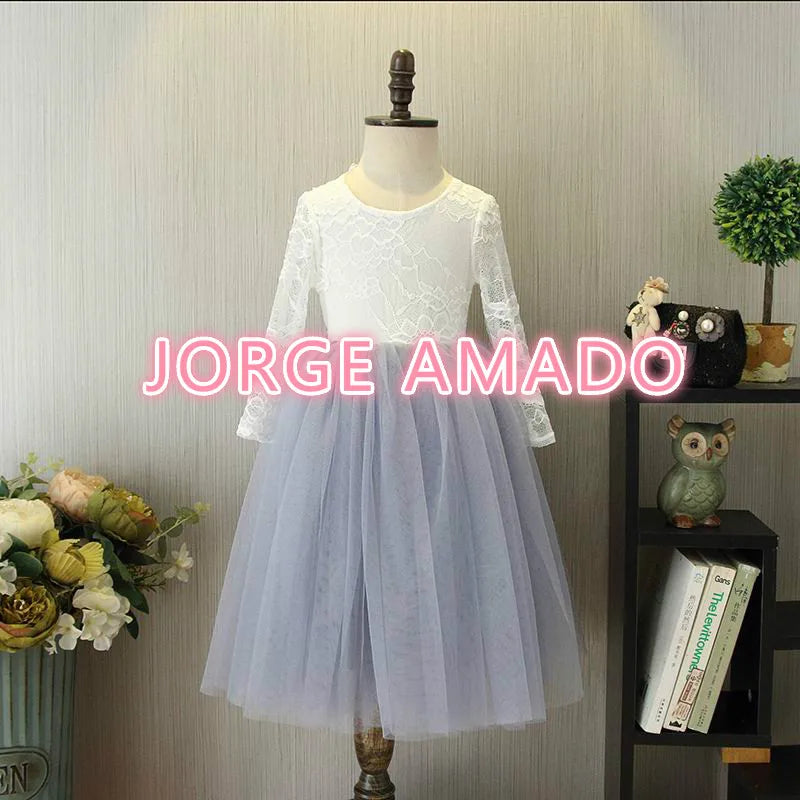 Summer Girl Dress Eyelashes Back Thin Lace Top Flat Skirt Tulle Gauze Princess Dress Children Clothing E15180