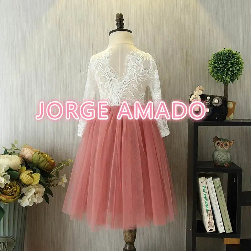 Summer Girl Dress Eyelashes Back Thin Lace Top Flat Skirt Tulle Gauze Princess Dress Children Clothing E15180