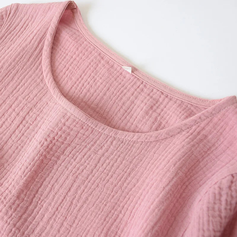Gauze Cotton Pajama Dress Nightwear Woman Sleepwear Summer Solid Color Short Sleeve Sleeping Nightgowns Loose Night Dress