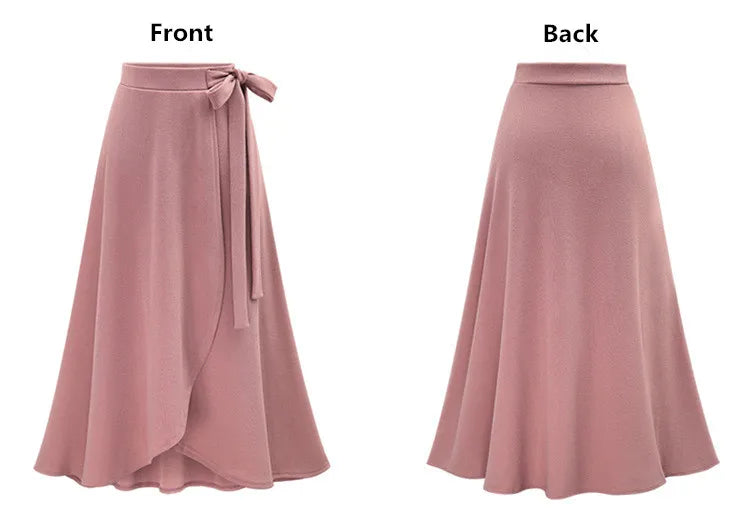 M-6XL Womens Vintage Slit Long Skirts Plus Size Ladies Jupe High Waist Bowtie Summer Slim Casual Asymmetric Skirt Saia Casual