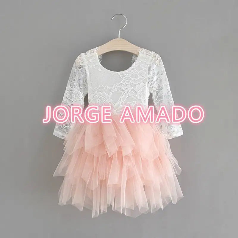 Summer Girl Dress Eyelashes Back Thin Lace Top Flat Skirt Tulle Gauze Princess Dress Children Clothing E15180