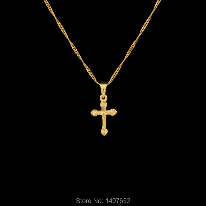 Fine Jewelry Jesus Cross Pendant Men Plated Gold Color Pendant Necklace Christmas Jewelry Women'S Catholic With 45Cm 60Cm Chain