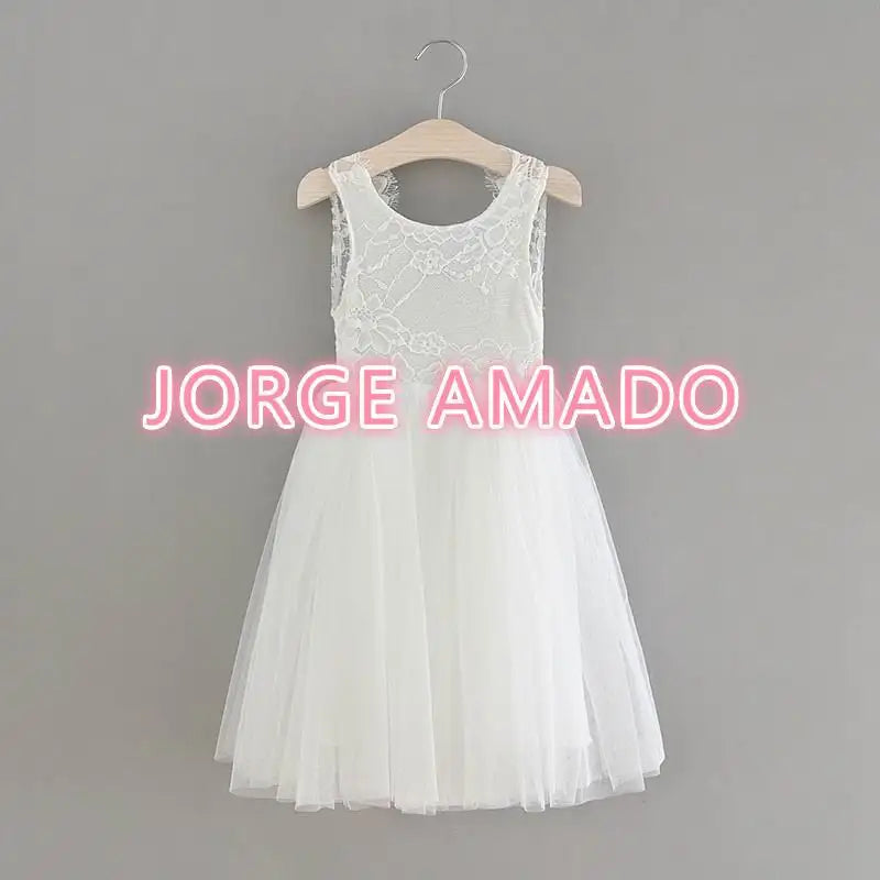 Summer Girl Dress Eyelashes Back Thin Lace Top Flat Skirt Tulle Gauze Princess Dress Children Clothing E15180