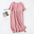 Gauze Cotton Pajama Dress Nightwear Woman Sleepwear Summer Solid Color Short Sleeve Sleeping Nightgowns Loose Night Dress