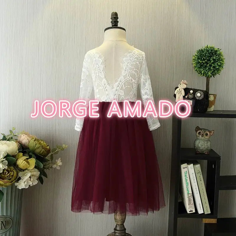 Summer Girl Dress Eyelashes Back Thin Lace Top Flat Skirt Tulle Gauze Princess Dress Children Clothing E15180