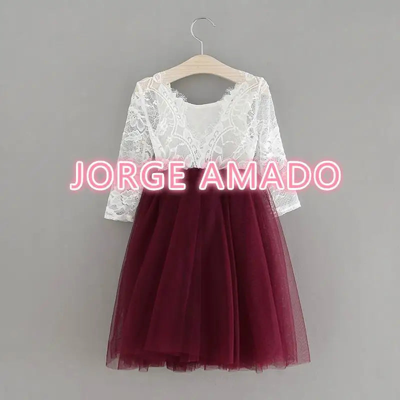Summer Girl Dress Eyelashes Back Thin Lace Top Flat Skirt Tulle Gauze Princess Dress Children Clothing E15180