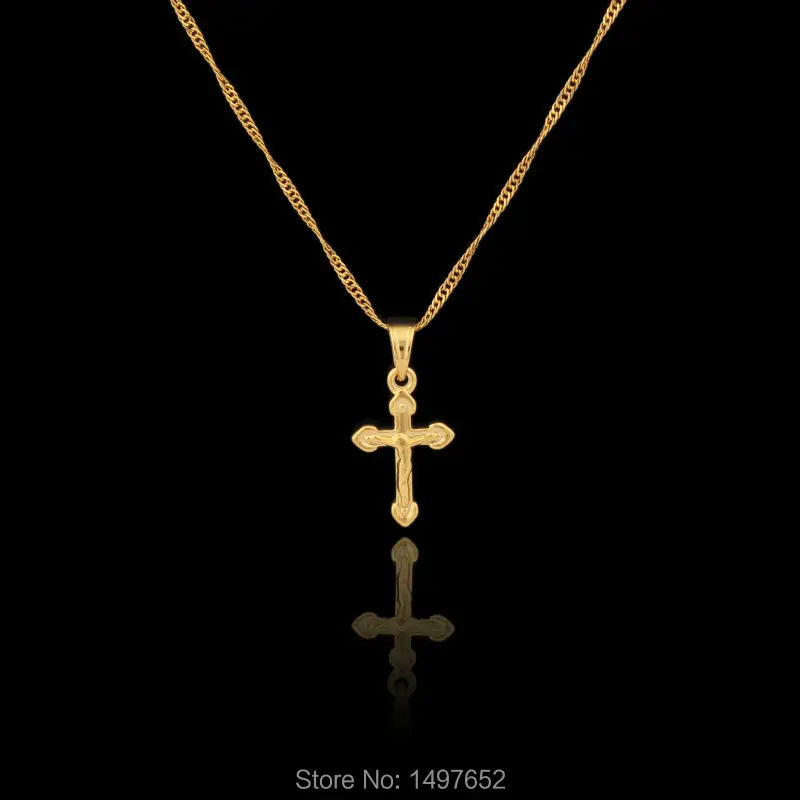 Fine Jewelry Jesus Cross Pendant Men Plated Gold Color Pendant Necklace Christmas Jewelry Women'S Catholic With 45Cm 60Cm Chain