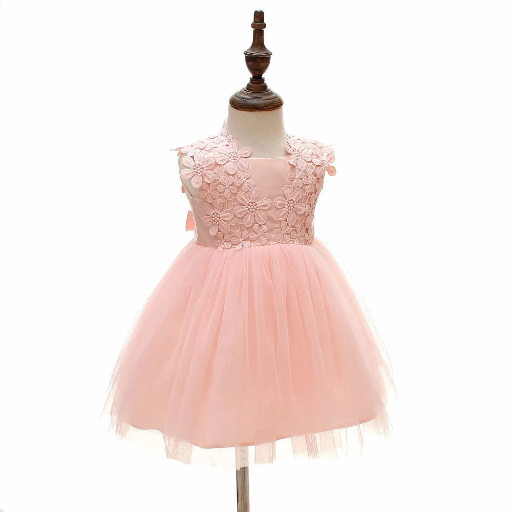 Hetiso Baby Girl's Hot Pink Lace Flower Dress Baptism Birthday Party Toddler Clothes 3-24M Vestido Infantil Menina 3-24M