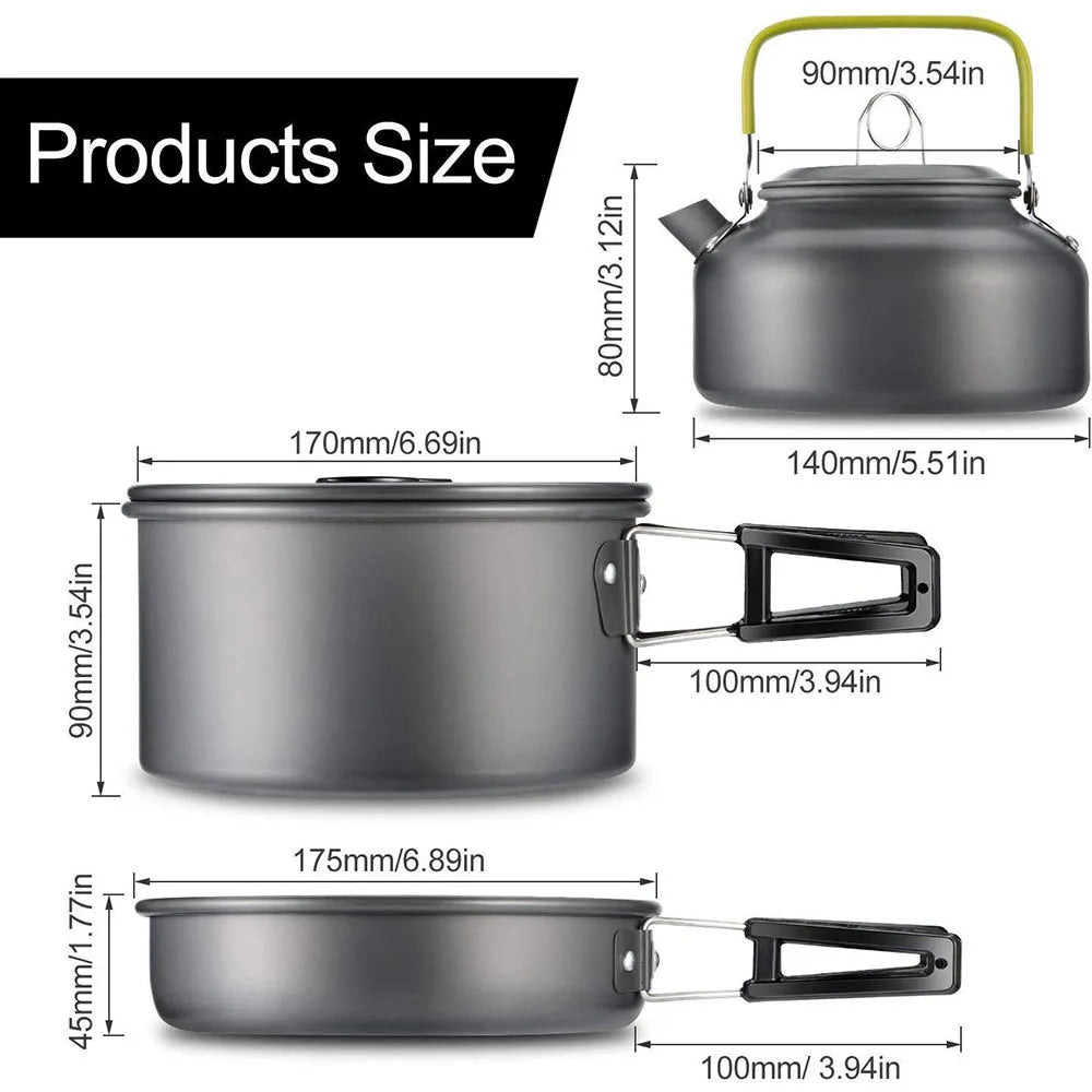 Juego de utensilios de cocina para acampada al aire libre, olla antiadherente de aluminio, vajilla portátil para exteriores, olla para cocinar, cuenco, senderismo, barbacoa, picnic
