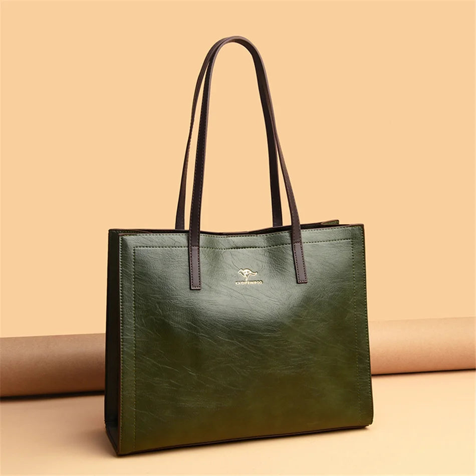 Vintage Large Capatity Tote Shoulder Bags Fashion Top-Handle Bags High Quality Leather Bags Casual Letter Design Handbag