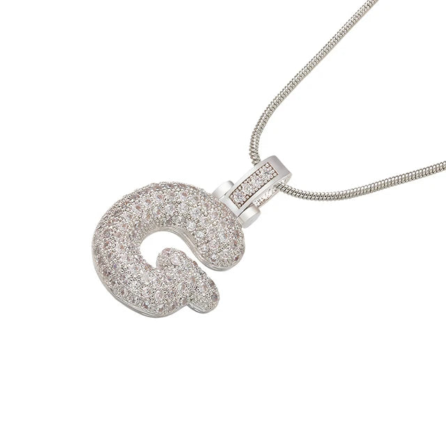 Zhukou 1.25X500Mm Fat And Lovely Crystal Brass Silver Color Letter Necklace For Women'S Friends Birthday Model: Vl34