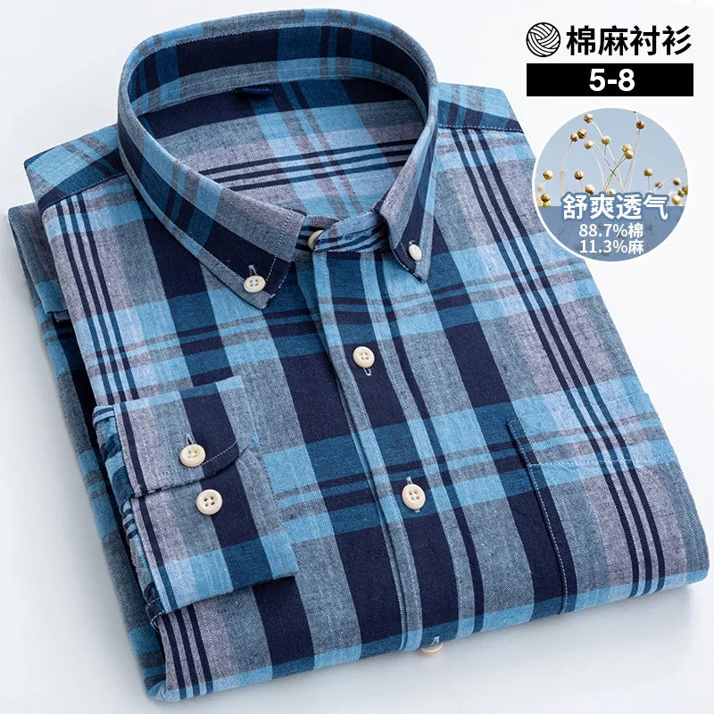 Men's Cotton Linen Long Sleeve Casual Button-Up Shirt - Slim Fit