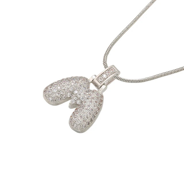 Zhukou 1.25X500Mm Fat And Lovely Crystal Brass Silver Color Letter Necklace For Women'S Friends Birthday Model: Vl34